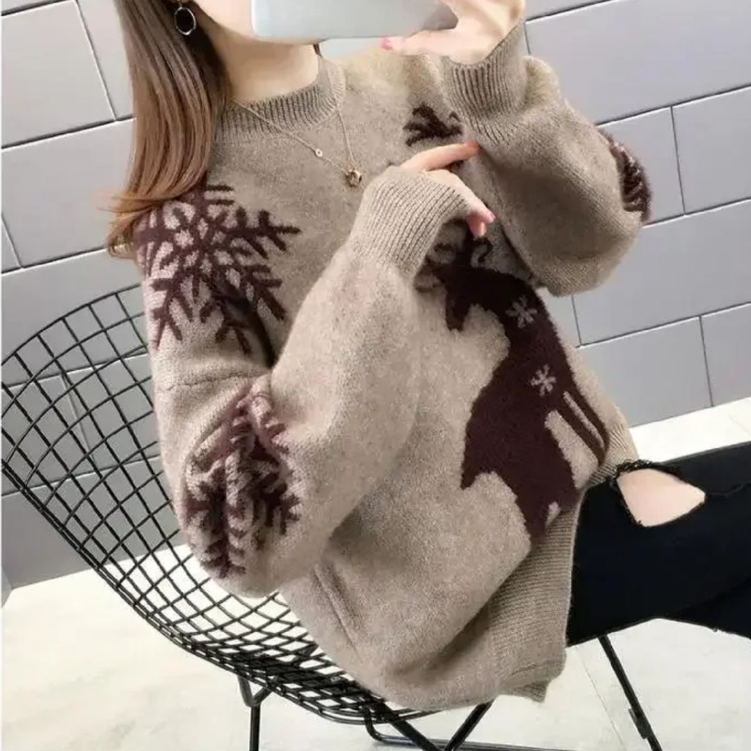 Reindeer Silhouette Brushed Knit Sweater