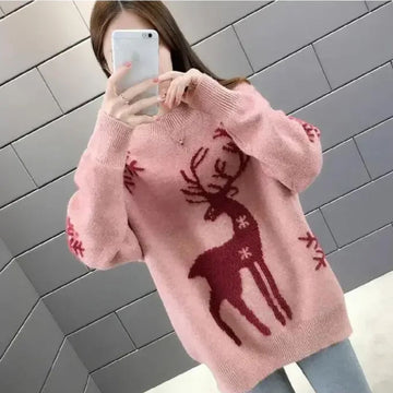 Reindeer Silhouette Brushed Knit Sweater