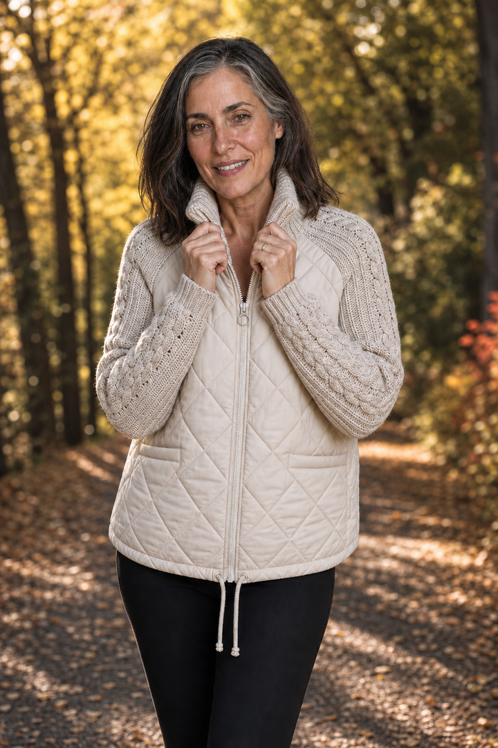 Knit Panel Quilted Patchwork Puffer