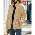 Apricot checkerboard texture zip jacket worn open, front view