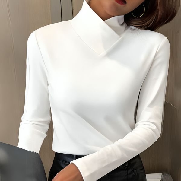 Asymmetric High Neck Top in White | Valenira