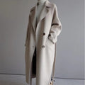 Belted Longline Coat in Beige | Valenira
