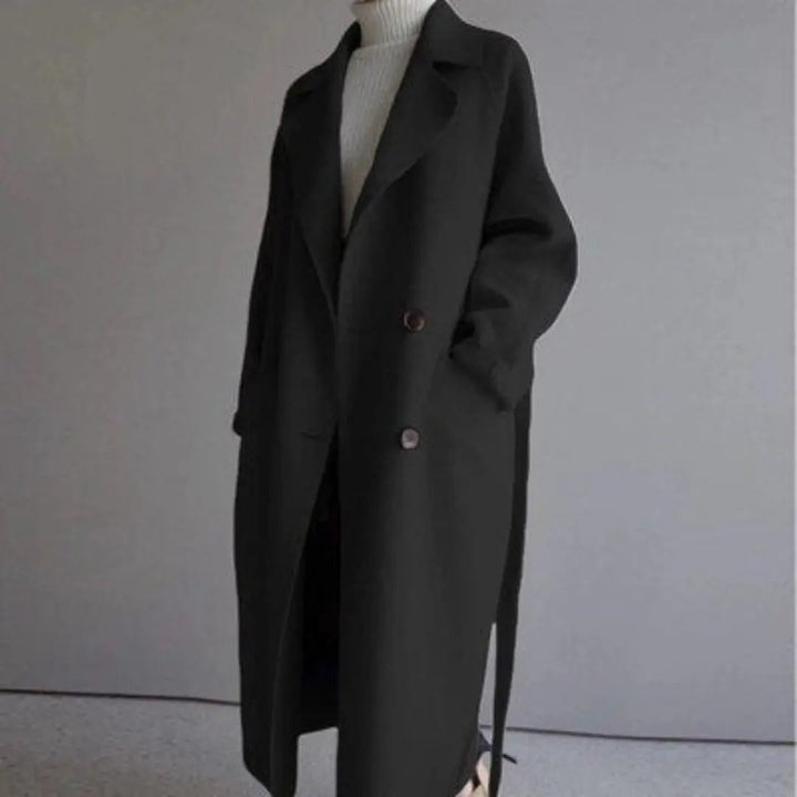 Belted Longline Coat in Black | Valenira