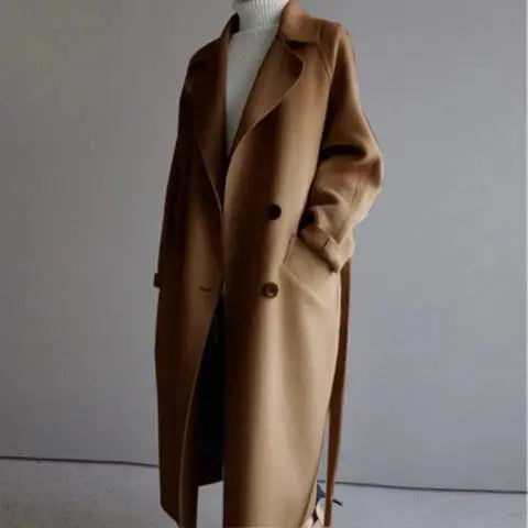 Belted Longline Coat in Camel | Valenira
