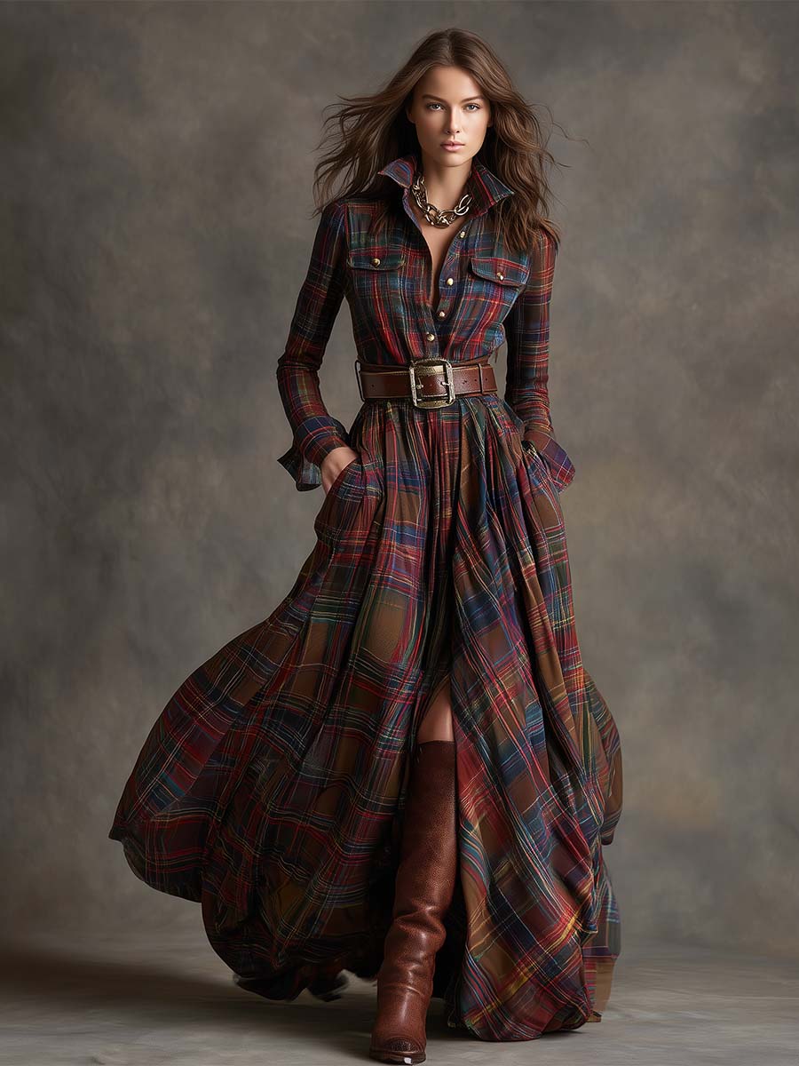 Belted Plaid Shirt Dress | Valenira