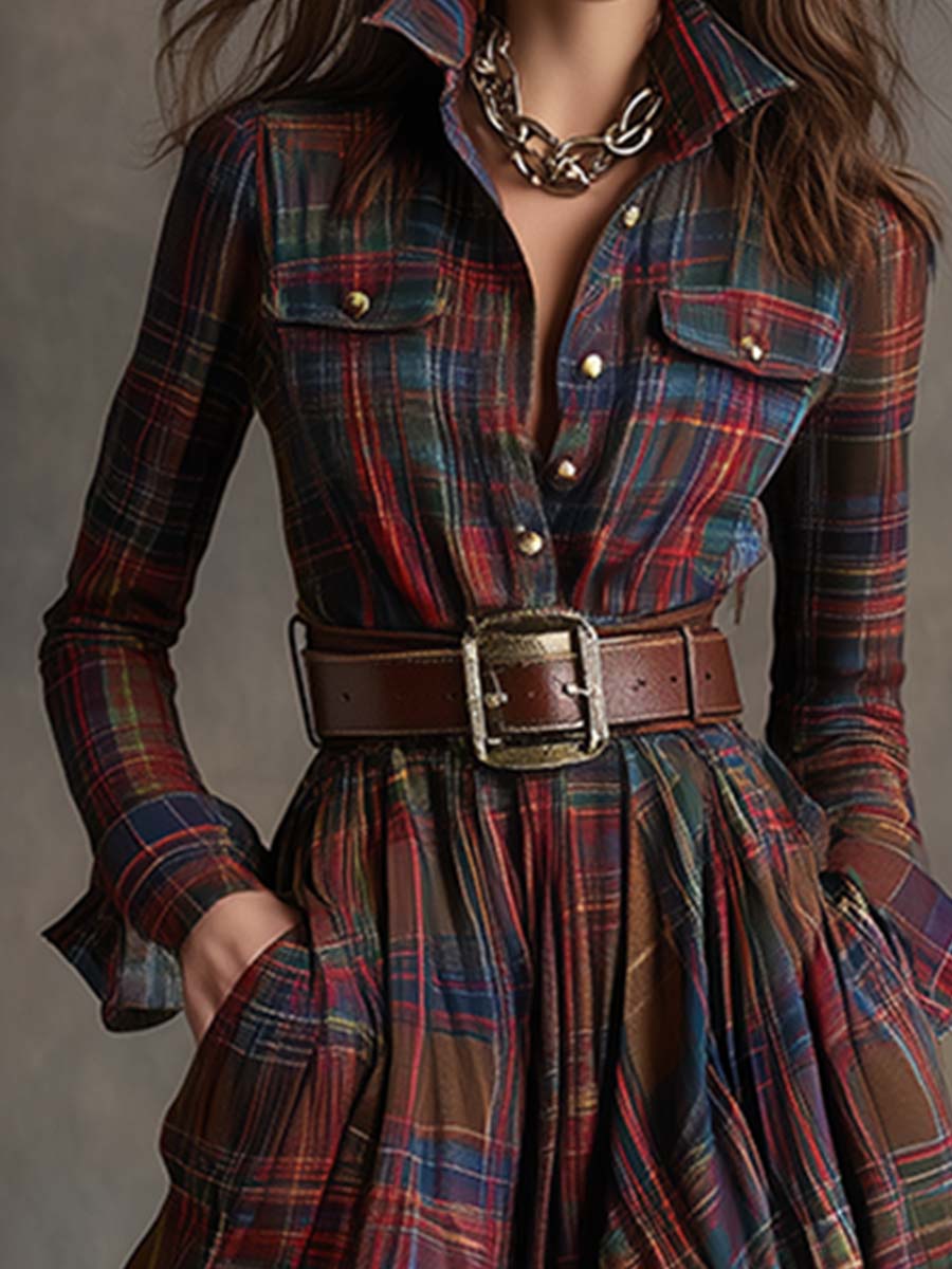 Belted Plaid Shirt Dress | Valenira