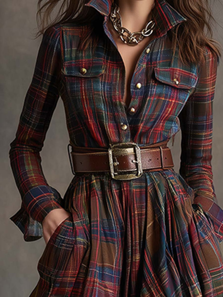 Belted Plaid Shirt Dress | Valenira