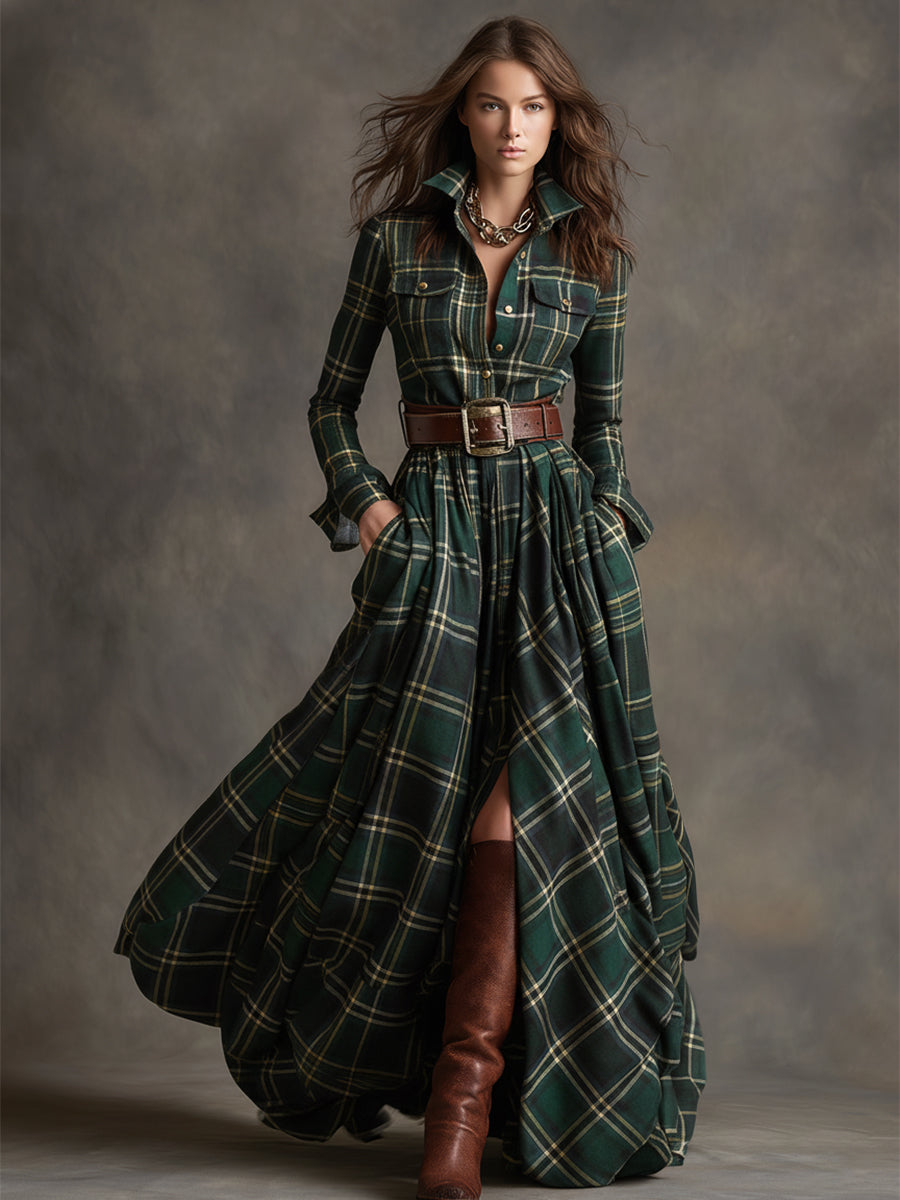 Belted Plaid Shirt Dress | Valenira