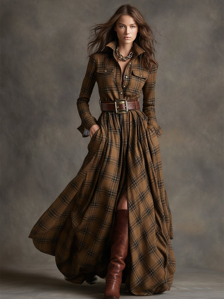 Belted Plaid Shirt Dress | Valenira