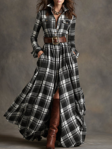 Belted Plaid Shirt Dress