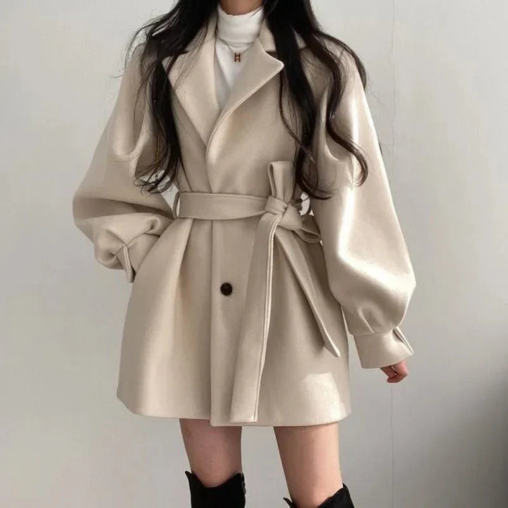 Belted Short A-Line Coat in White | Valenira