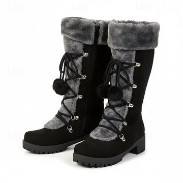 Fur Cuff Lace Boots