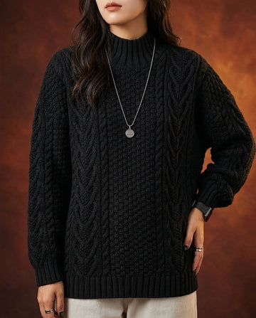 Mock Neck Cable Sweater