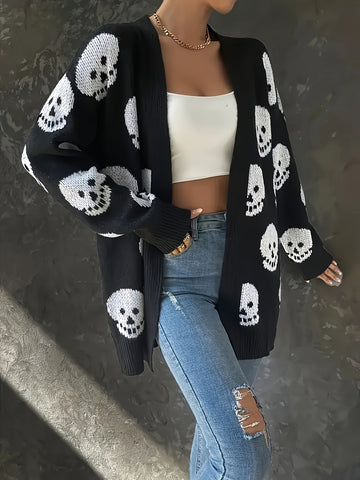 Skull Print Longline Cardigan