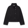 Black cropped wool jacket with a stand collar, shown flat
