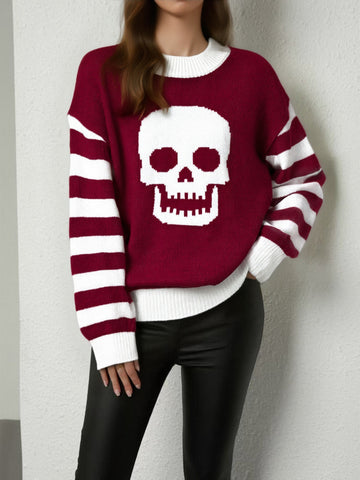 Skull and Striped Sleeve Sweater