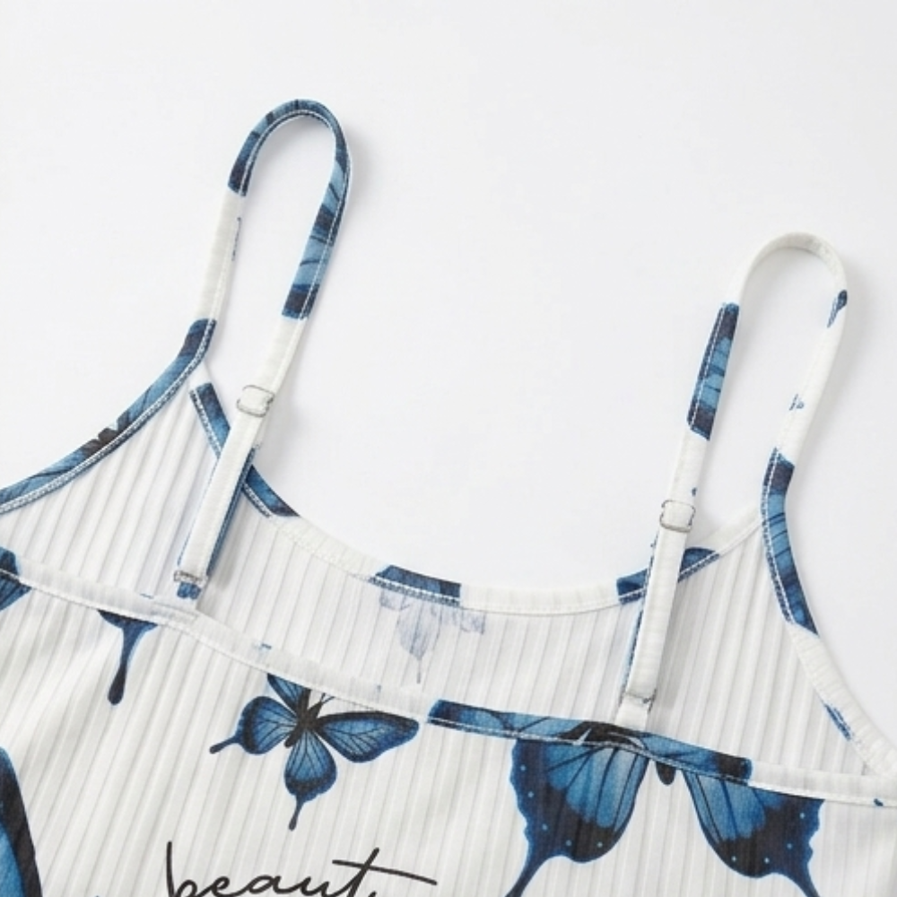 Butterfly Print Ribbed Cami Set