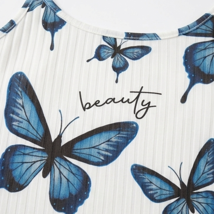 Butterfly Print Ribbed Cami Set