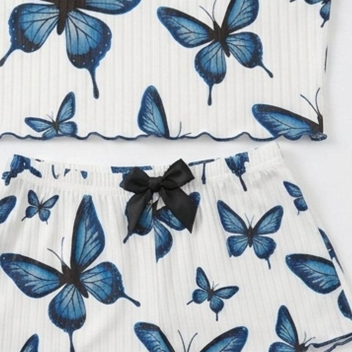 Butterfly Print Ribbed Cami Set