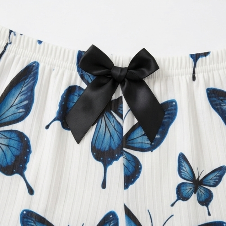 Butterfly Print Ribbed Cami Set