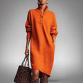 Button Collar Midi Dress in Orange | Valenira