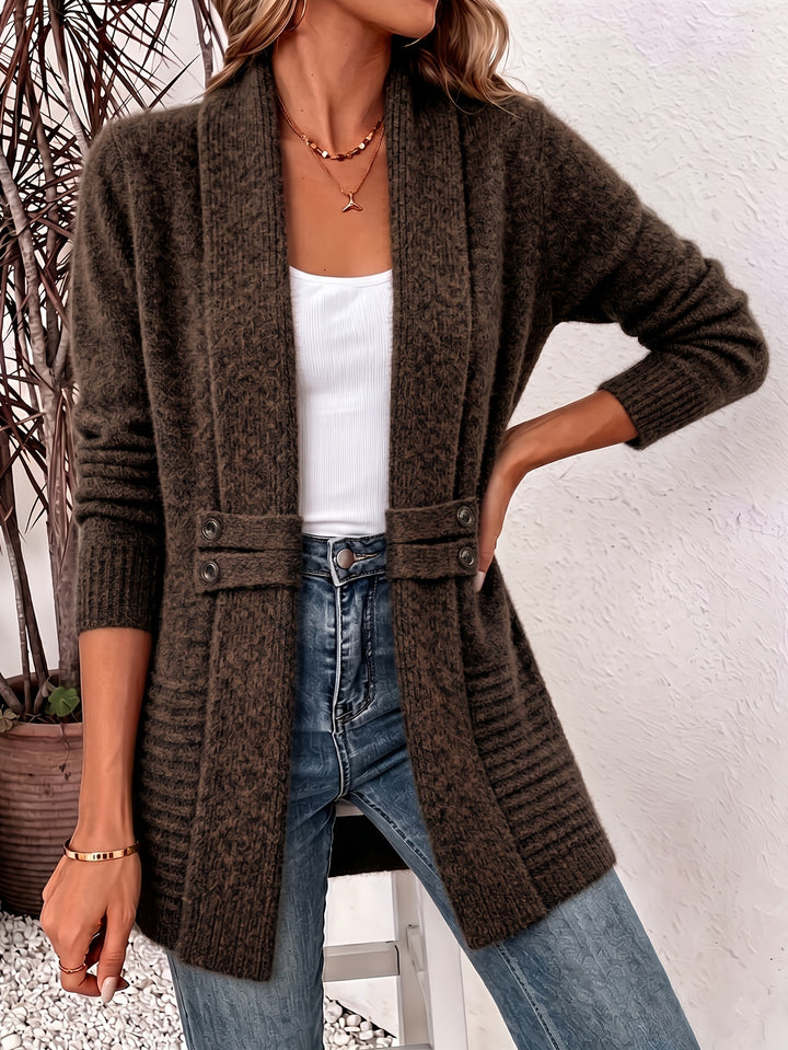 Button Tab Knit Cardigan in Brown | Valenira