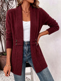 Button Tab Knit Cardigan in Burgundy | Valenira