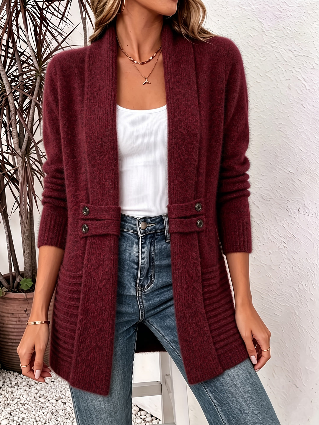Button Tab Knit Cardigan | Valenira