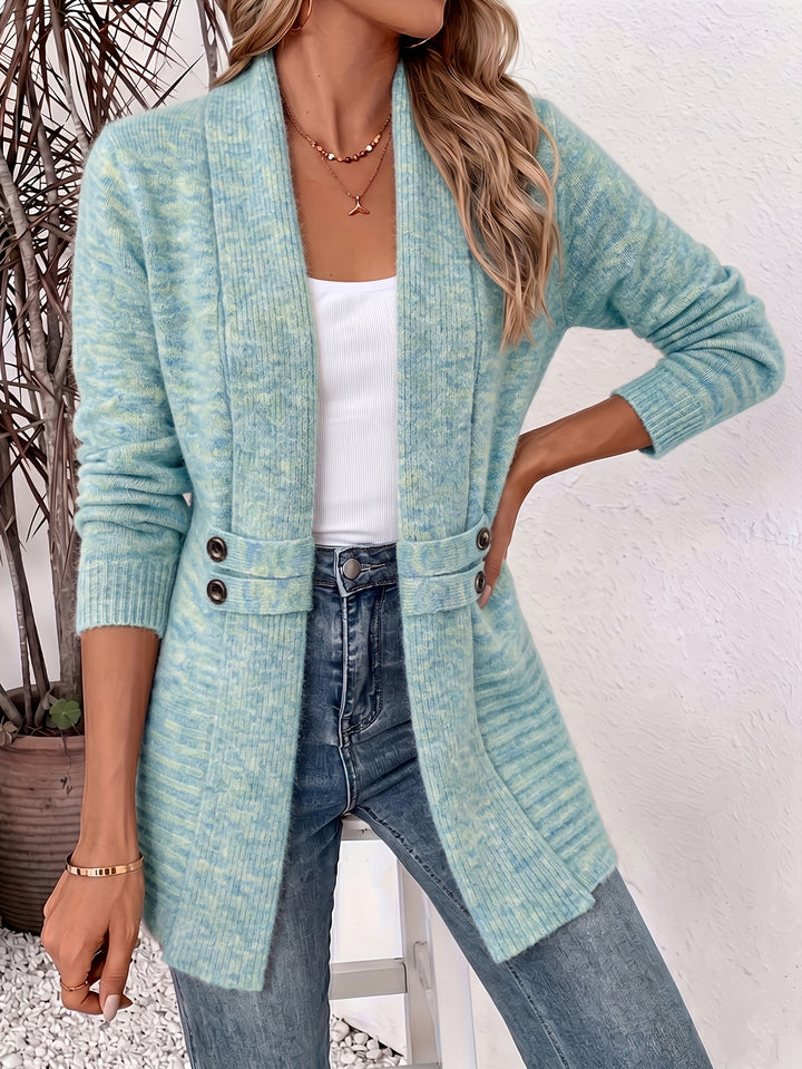 Button Tab Knit Cardigan in Green | Valenira