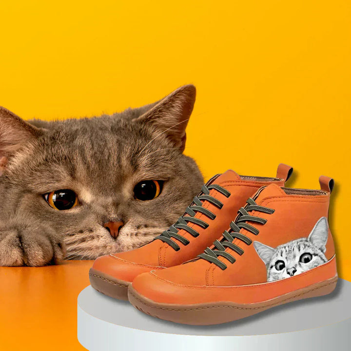 Cat Print Ankle Boots | Valenira