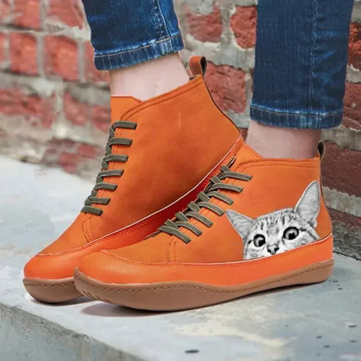 Cat Print Ankle Boots | Valenira