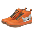 Cat Print Ankle Boots in Orange | Valenira
