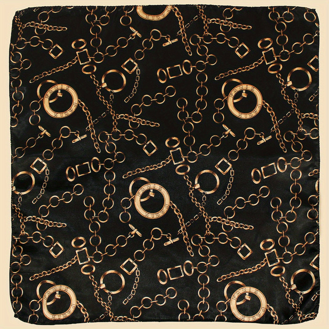 Chain Print Satin Scarf in Black | Valenira