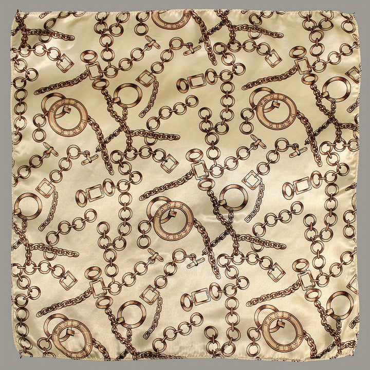 Chain Print Satin Scarf in Cream | Valenira