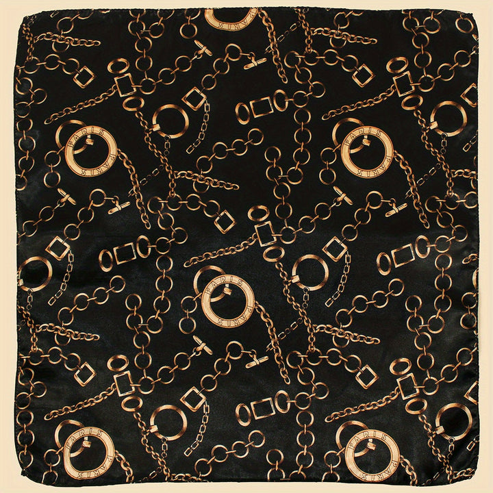 Chain Print Satin Scarf in Black | Valenira