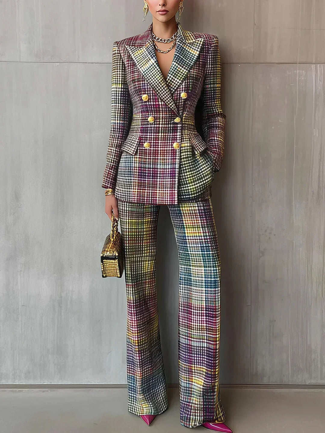 Checked Two Piece Suit in Multicolor | Valenira