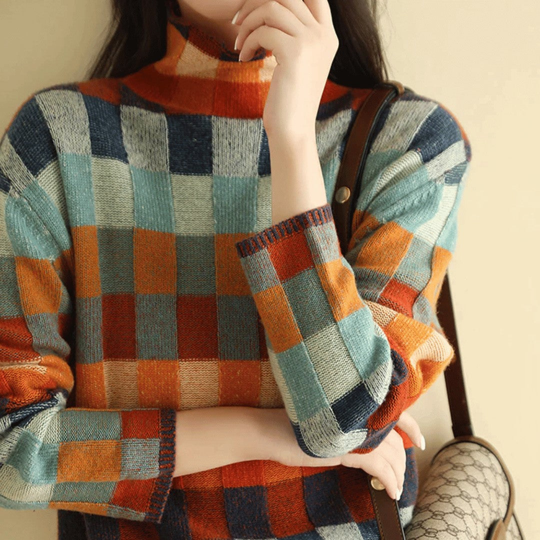 Checkerboard Knit Turtleneck | Valenira