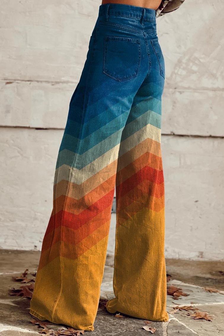 Wide leg chevron gradient pants showing the back pockets, back view
