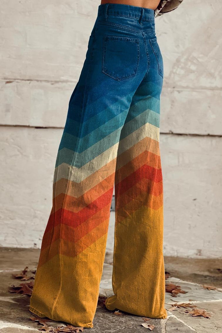 Wide leg chevron gradient pants showing the back pockets, back view