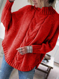 Chunky Cable Mock Neck Sweater in Red | Valenira