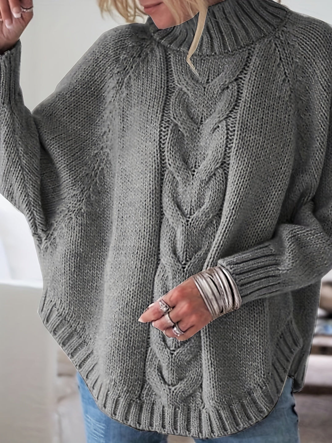 Chunky Cable Mock Neck Sweater | Valenira