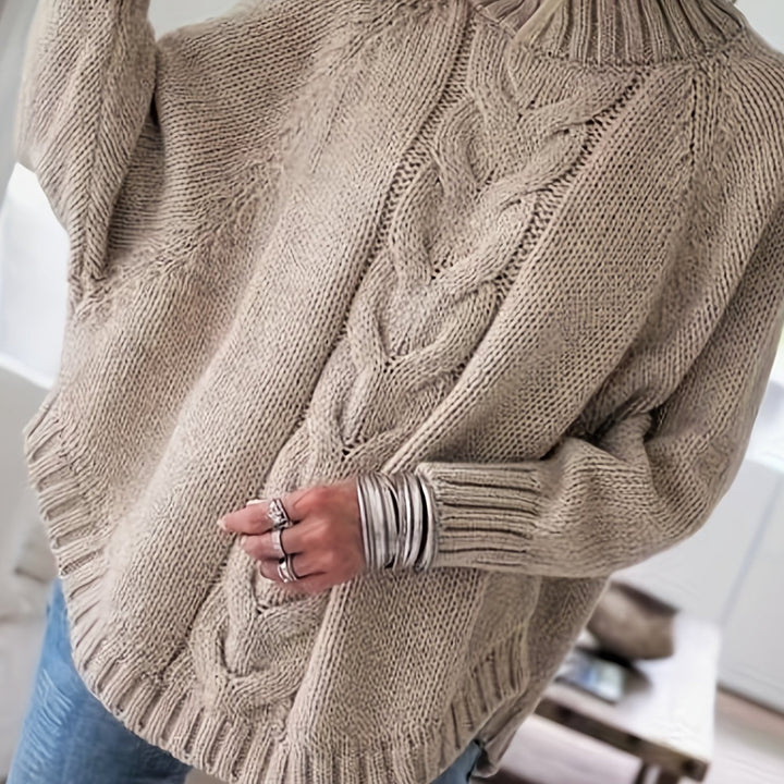 Chunky Cable Mock Neck Sweater | Valenira