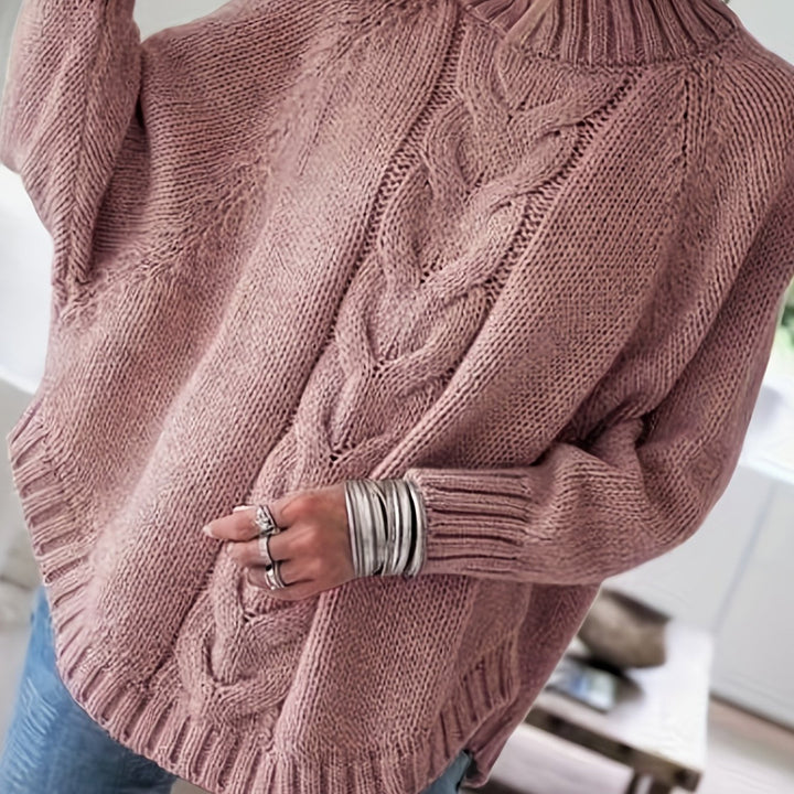 Chunky Cable Mock Neck Sweater | Valenira