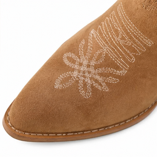Embroidered Suede Knee High Western Boots