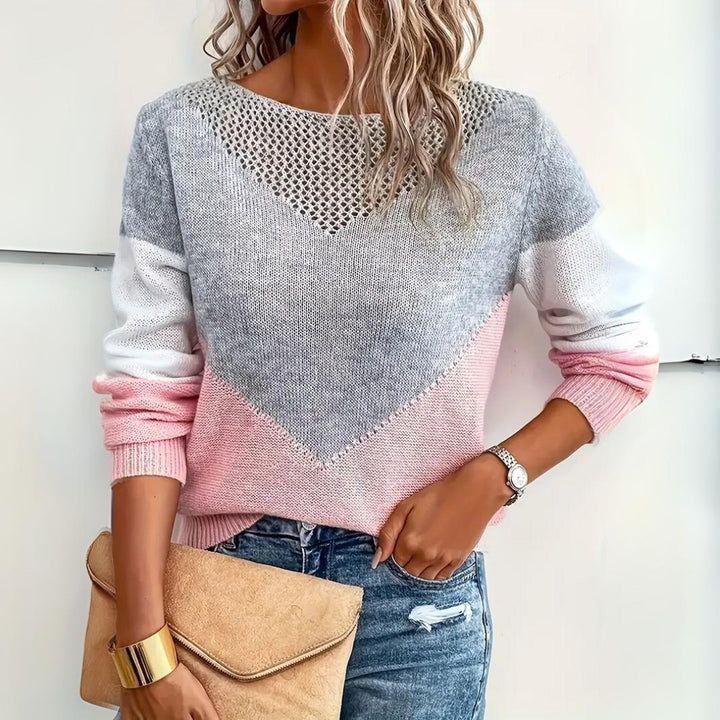 Color Block Knit Sweater in Pink | Valenira