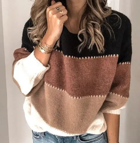 Color Block Stripe Sweater in Brown | Valenira