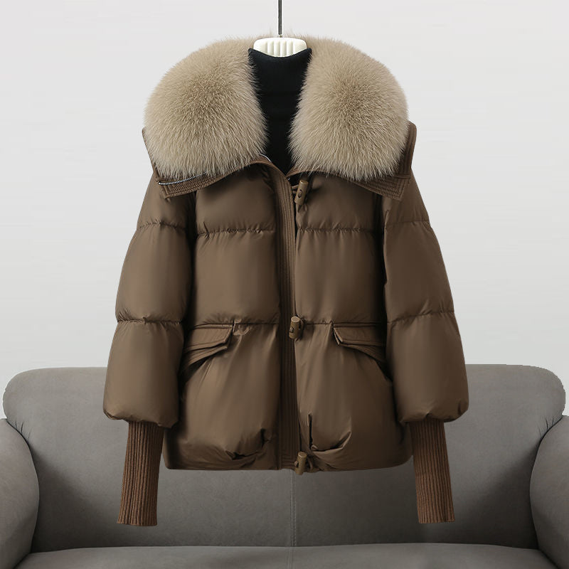 Cropped Quilted Puffer Coat in Brown | Valenira