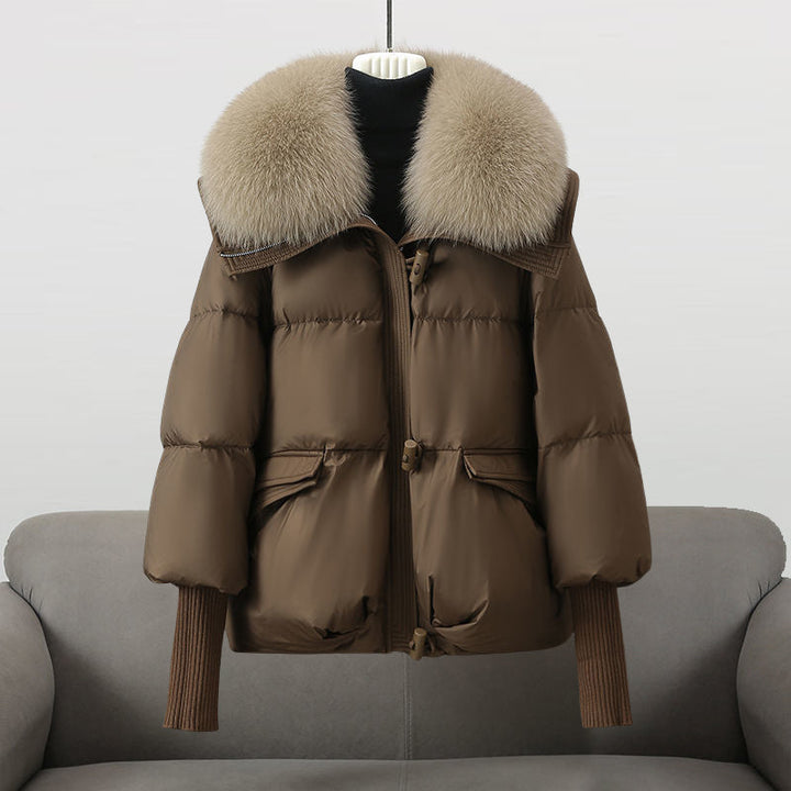 Cropped Quilted Puffer Coat in Brown | Valenira