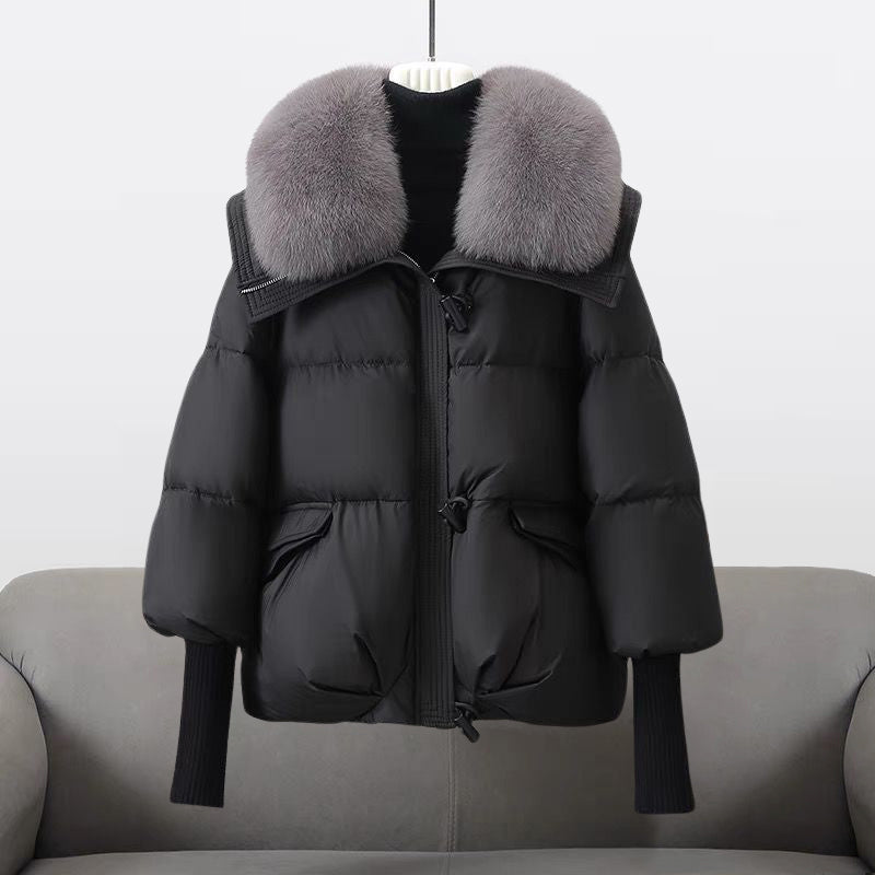 Cropped Quilted Puffer Coat in Black | Valenira