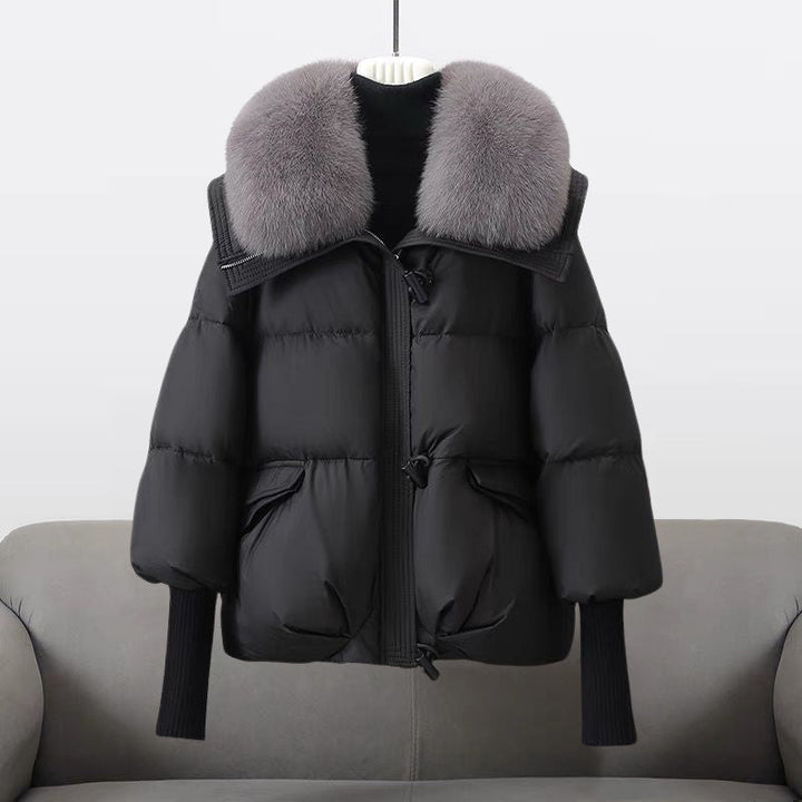 Cropped Quilted Puffer Coat in Black | Valenira